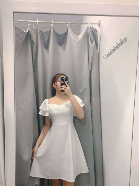 Đầm trắng rớt vai tay bèo 2 lớp - Mina Dress