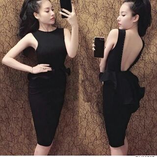 Đầm peplum hở lưng đính cườm