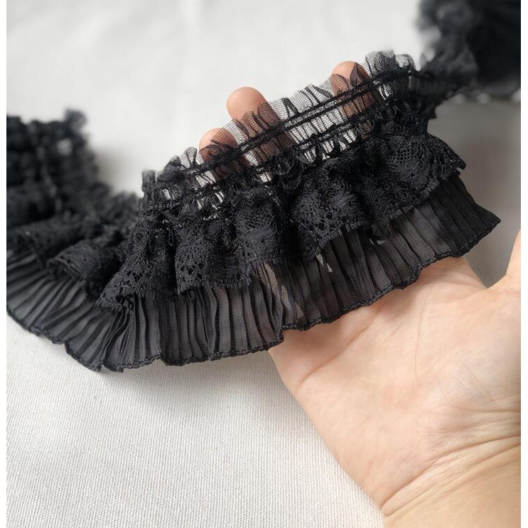 Dây Ruy Băng Vải Voan Phối Ren Co Giãn 9cm Chiều Cao 1 Yard Trang Trí Búp Bê DIY