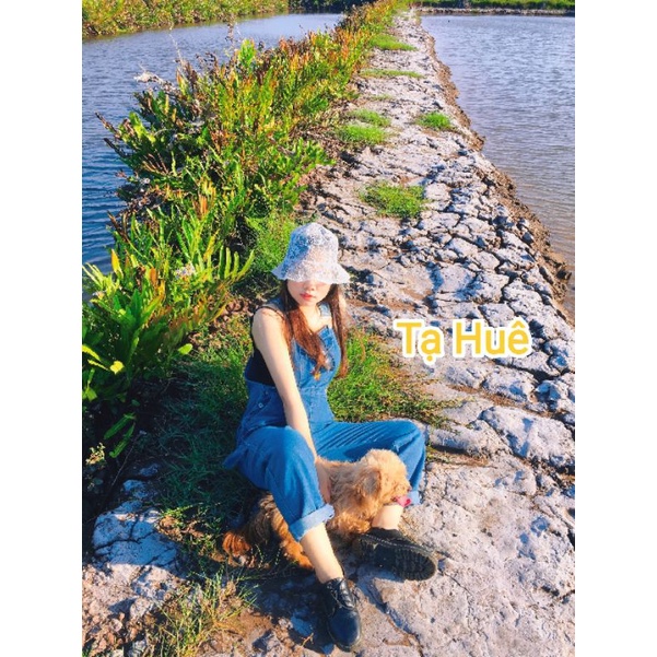 Quần yếm jean dài ống rộng thêu hình chó PLUTO DREAMY  🌿