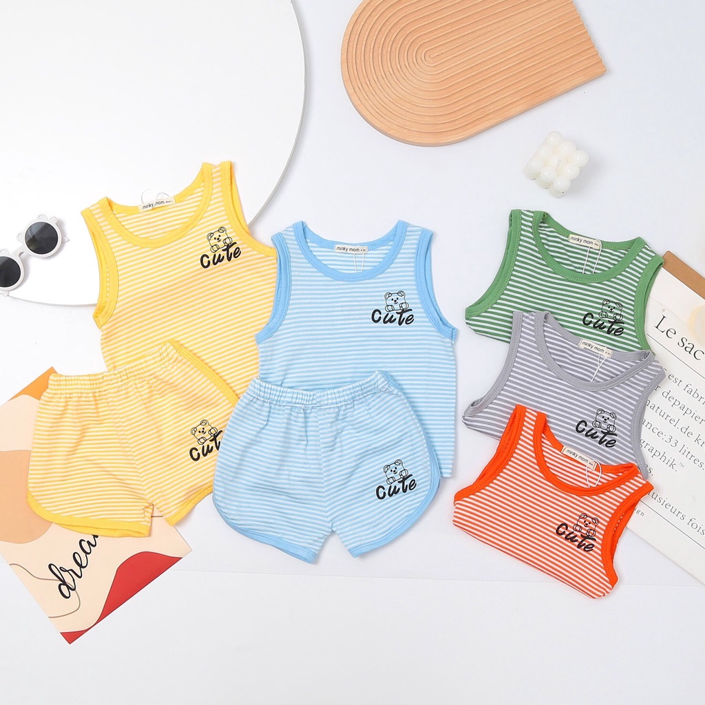 ( Loại 1) Bộ ba lỗ Minky Mom sọc dệt cho bé.