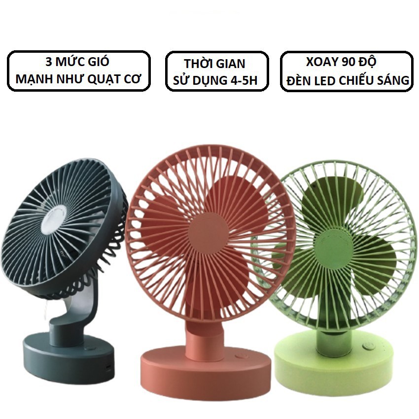 Quạt sạc mini để bàn tích điện 3 chế độ gió cực mát - Có đèn và sạc pin - GIAO MÀU NGẪU NHIÊN | WebRaoVat - webraovat.net.vn