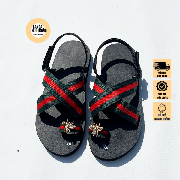 Giày sandal nữ đi học [ẢNH THẬT 100%] màu đen Dép xăng đan quai hậu nỏ ngón F87 gắn ong sandalthoitrang