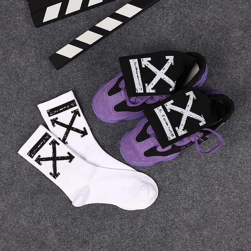 Tất offwhite cao cổ Unisex - Vớ cao cổ đen trắng basic off white cá tính