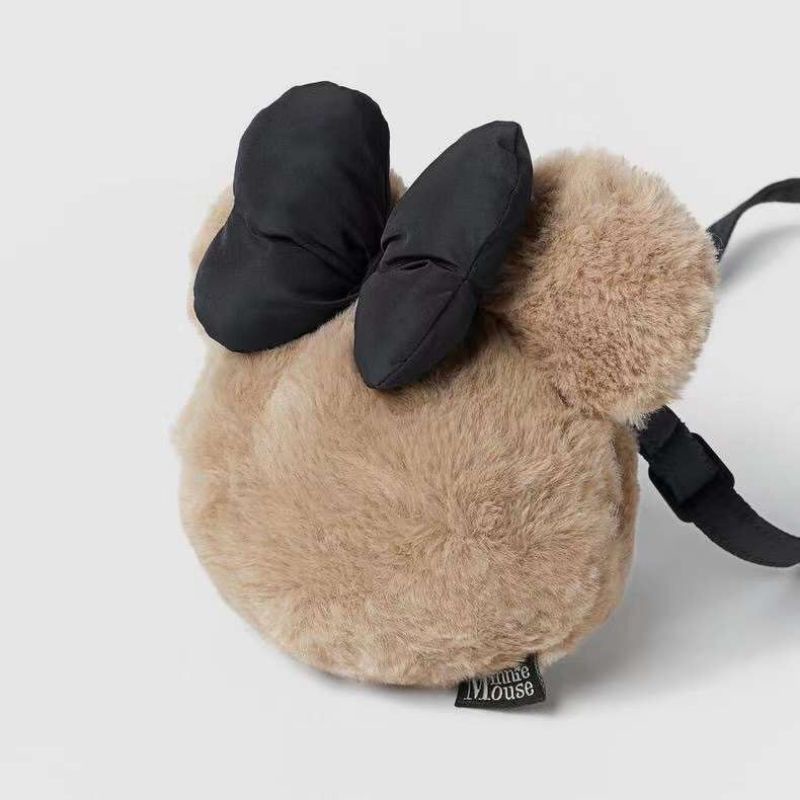 Túi xách balo túi đeo chéo mickey nâu xịn cho bé  chất lông mềm mịn có quai điều chỉnh size