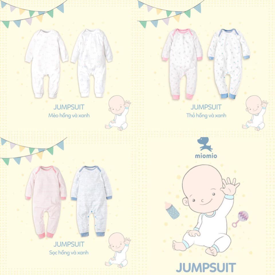 Jumpsuit Thu Đông MIOMIO, Họa Tiết: Thỏ, Sọc, Mèo, Mèo Mây Cho Bé Trai Bé Gái (Từ 3-12 tháng), Vải Interlock Cotton