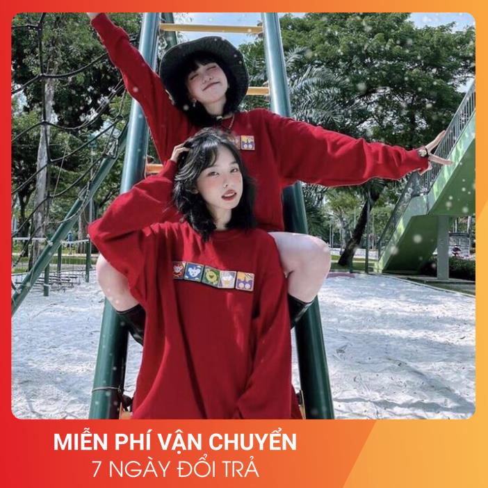 Áo Nỉ Đỏ Five Icons 24APRIL Nữ [FREESHIP] 🌸 Sweater form rộng tay bồng vintage, hoodie noel dáng đẹp cá tính Ulzzang 🌸