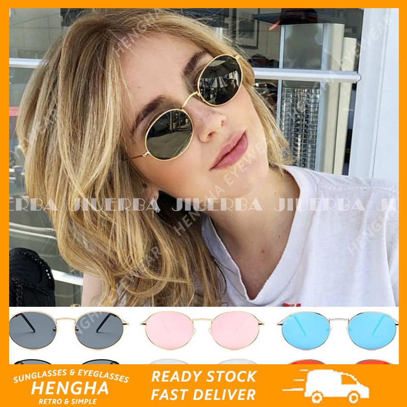 【READY STOCK】Korean Retro Oval Metal Sunglasses Women/Men UV400 Protection