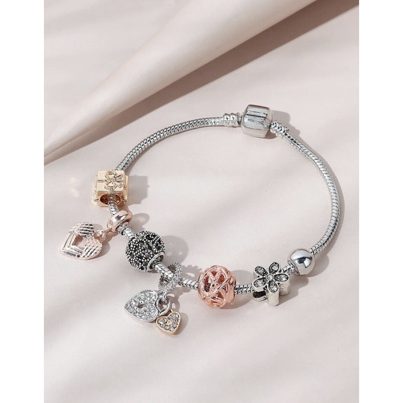 Vòng Charm Bạc - Ổ khóa trái tim