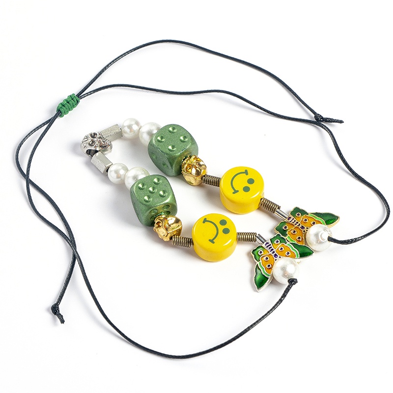 Vòng Cổ Mặt Hình Đầu Lâu/ Bướm Đính Ngọc Trai Màu Xanh Lá Phong Cách hip-hop Dễ Phối Đồ Thời Trang Cho Nam Và Nữ