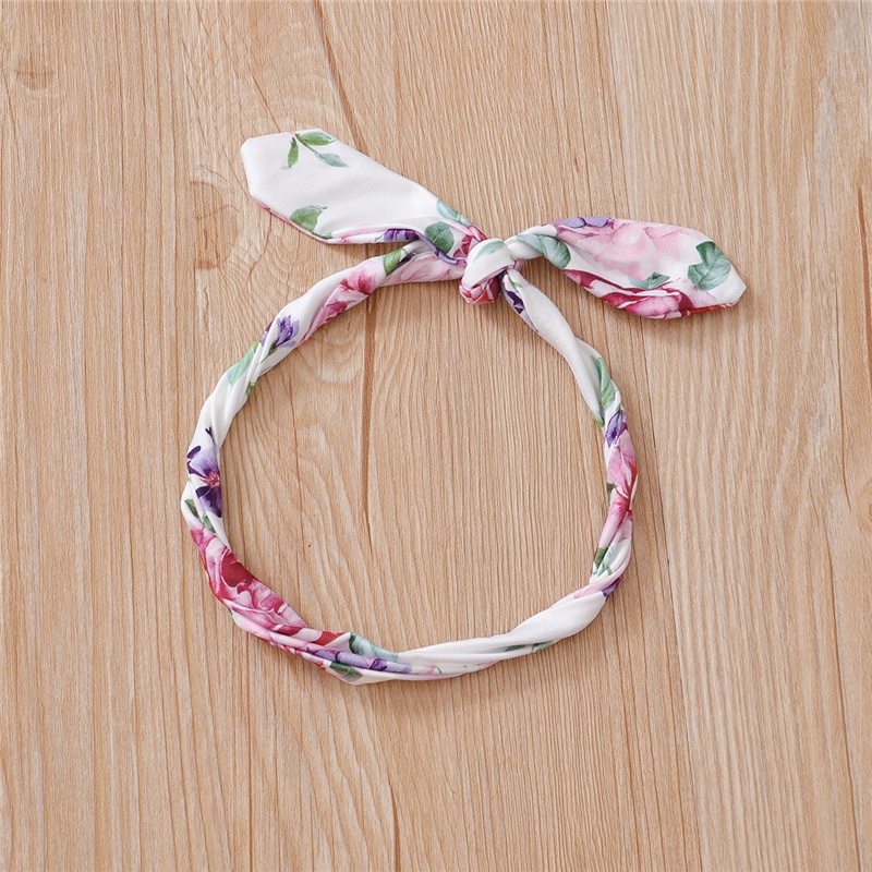 Set trang phục MIKRDOO áo hoodie tay dài quần dài và băng đô nơ cotton họa tiết hoa màu tím xinh xắn dành cho bé gái