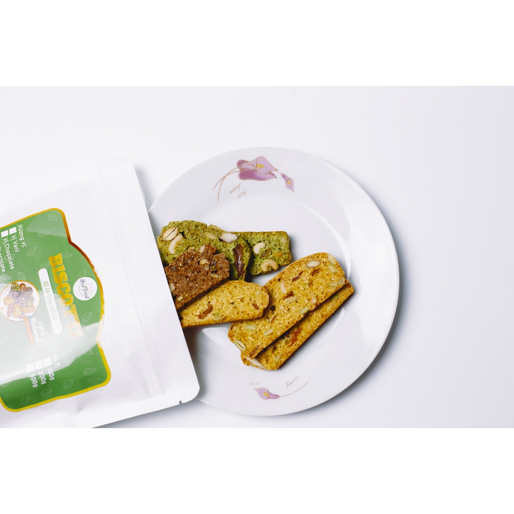 100gr Bánh biscoti  ăn kiêng 3 vị nguyên cám - đồ ăn vặt không đường chuẩn healthy here food