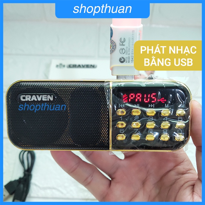 [Mã ELHACE giảm 4% đơn 300K] Loa Thẻ Nhớ Craven CR-25A 1 Pin Rời - Nghe USB, Thẻ Nhớ, FM Radio, Có Chế Độ Đồng Hồ