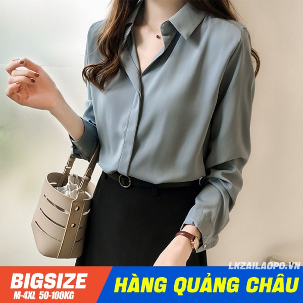 Áo sơ mi công sở ⚡️𝐁𝐈𝐆𝐒𝐈𝐙𝐄⚡️ Áo basic nữ trơn tay dài from rộng mùa thu Hàn Quốc trẻ trung năng động cho người mập béo