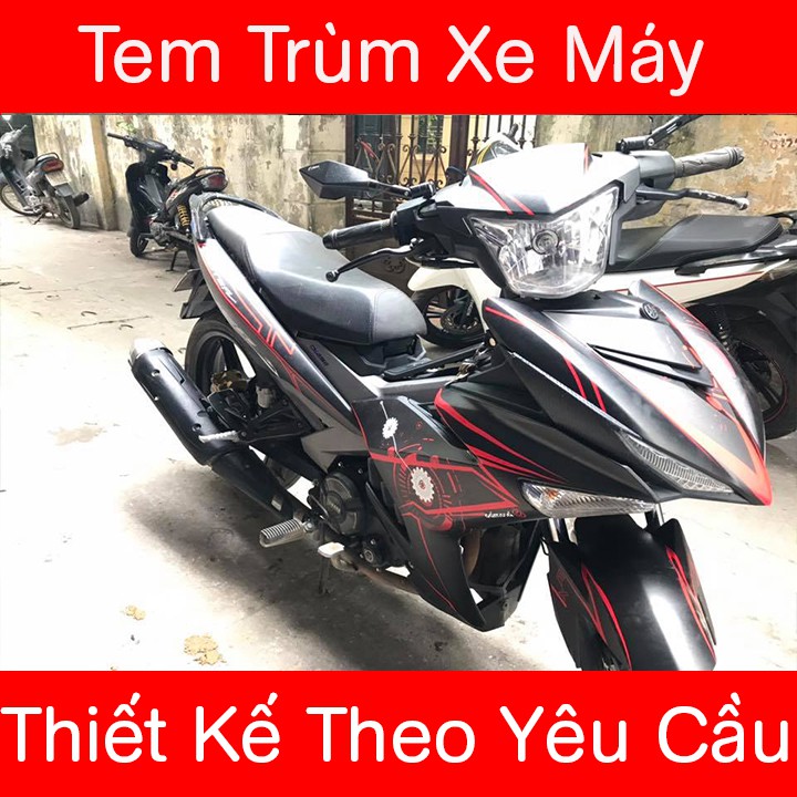 Tem Trùm Xe Exciter 150 Đen Nhám Viền Đỏ Mẫu Mới