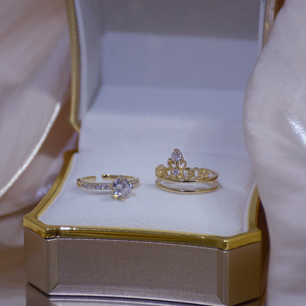 Nhẫn mạ vàng 14k hình vương miện đính đá sang trọng thời trang