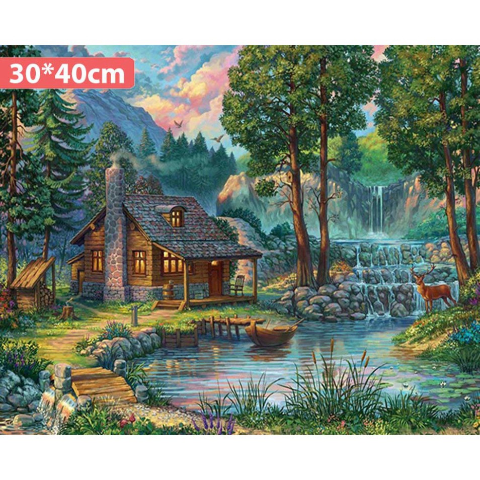 Tranh đính đá tự làm, tranh gắn đá 5D tự hoàn thành thủ công DIY 30*40cm (Chốn Bình Yên)