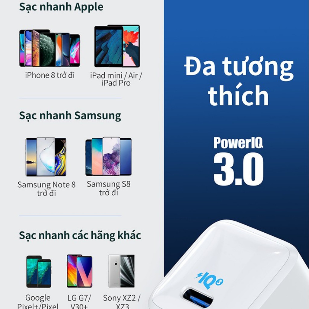 Củ sạc Anker 20w A2634 PowerPort III Nano 1 cổng USB-C công nghệ PD sạc nhanh IPAD IPhone 11 12 13