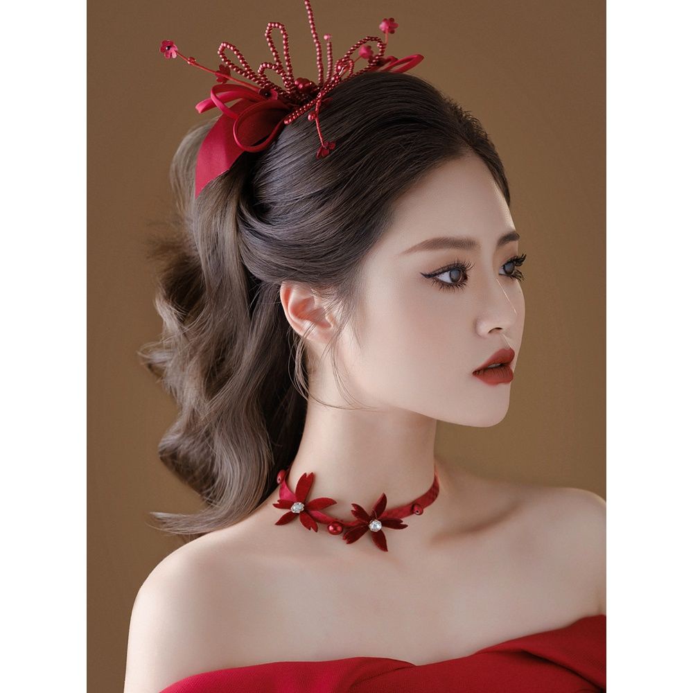 [Aishang Đẹp] Phụ Kiện Cài Tóc Đính Hạt Màu Đỏ Phong Cách Mới Phụ Kiện Chụp Hình Cô Dâu Đám Cưới
