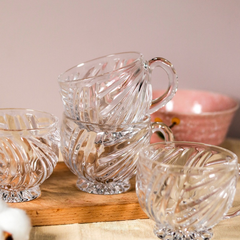 Ly Tách Thủy Tinh Có Quai Dùng Pha Trà, Cafe Có Màu Trắng Và Vàng, Cốc Thủy Tinh Uống Nước 175ml - SImpleHome