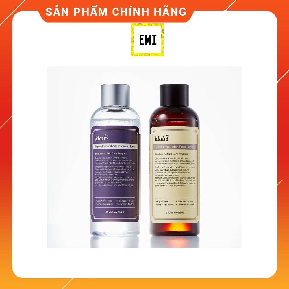 [CHÍNH HÃNG] Nước hoa hồng Klairs dưỡng ẩm và giúp se khít lỗ chân lông Supple Preparation 180ml