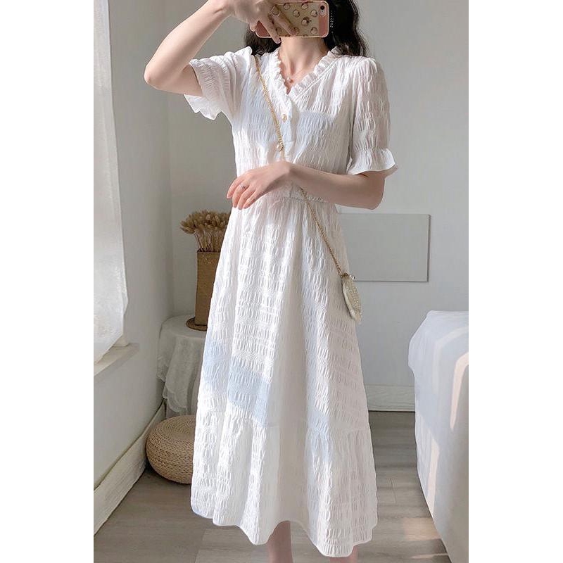 Đầm Trắng Phong Cách Retro Pháp Thanh Lịch Cho Nữ | BigBuy360 - bigbuy360.vn