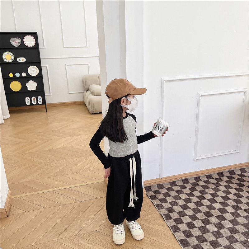 Bộ Đồ Thể Thao 2 Món Bằng Vải Cotton Màu Sắc Tương Phản Thời Trang Xuân Thu 2022 Cho Bé Gái