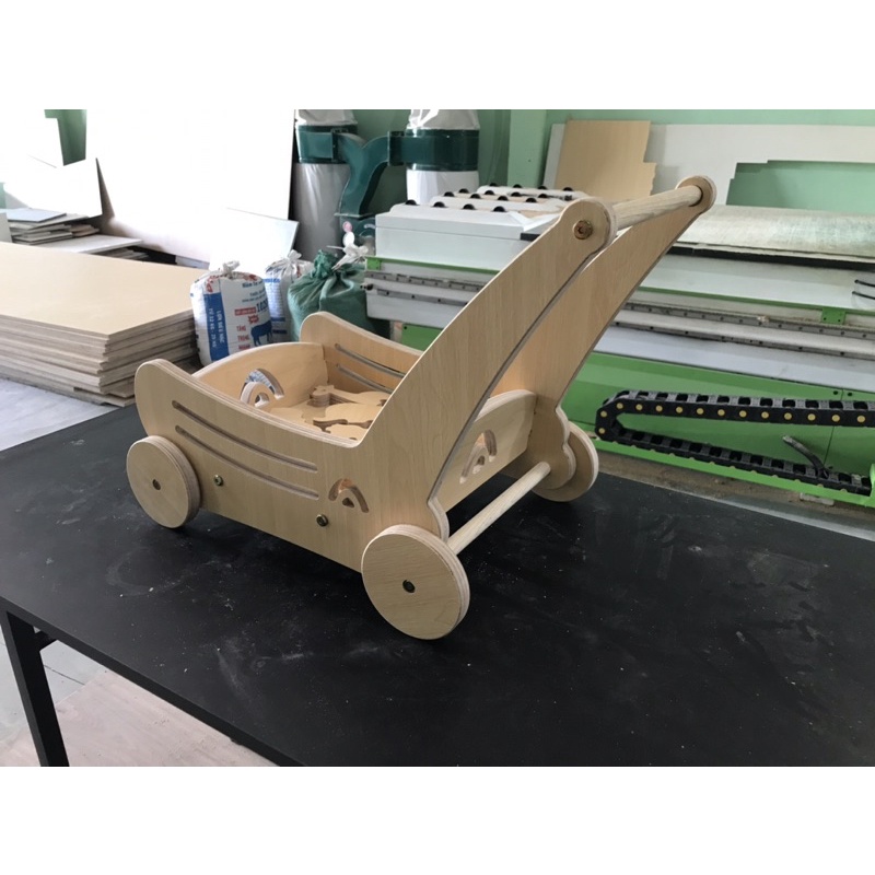 Xe đẩy tập đi, xe đẩy plywood, gỗ an toàn, khắc tên theo yêu cầu