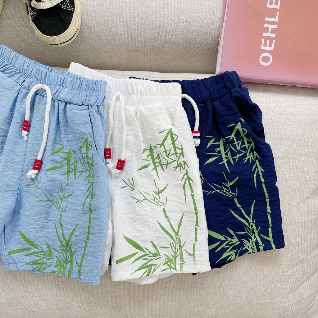 Đồ bộ bé trai LiLa Kids , Bộ cộc tay cho bé chất đũi in hình cây tre cực đẹp cho bé từ 6-28kg