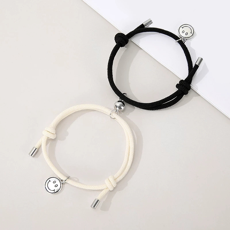 1Pair Couple Smile Face Attract Braided Bracelet/Friendship Rope Chinese Idioms Wrist Chain Jewelry Staunch Lover/Adjustable Braid Rope Bracelet