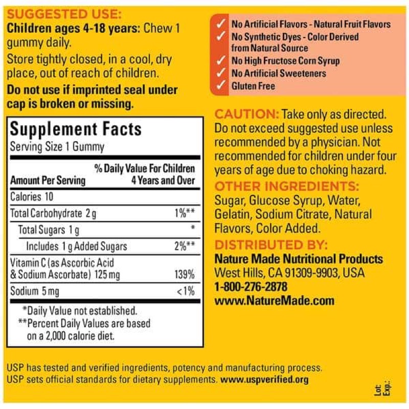 Kẹo dẻo C tăng sức đề kháng cho bé Nature Made Kids First Vitamin C 110 Gummies  của Mỹ