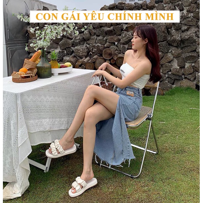 Dép Nữ Thời Trang 2 Quai Nhún Nữ Tính Đế Bánh Mì 2,5cm Mới 2022