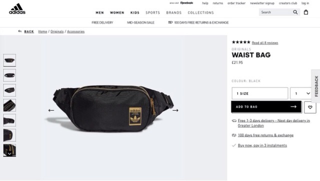 [ GIẢM 20k cho follower] Túi đeo chéo / túi bao tử Waist Bag Black/Gold GF3200 | BigBuy360 - bigbuy360.vn