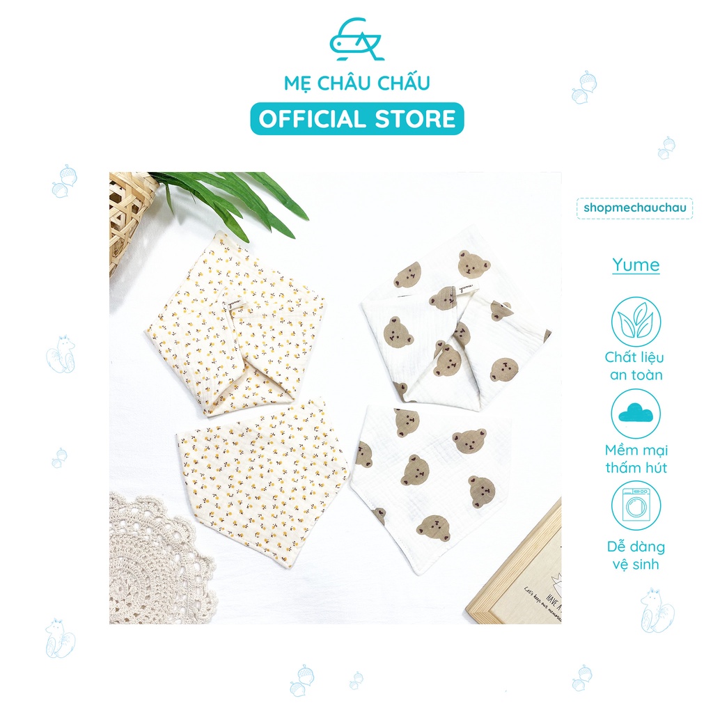 [FULL] Set Yếm Tam Giác Và Khăn Mặt Vải Xô Muslin Organic Yume Hoạ Tiết Xinh Xắn (Dùng cho bé từ sơ sinh)