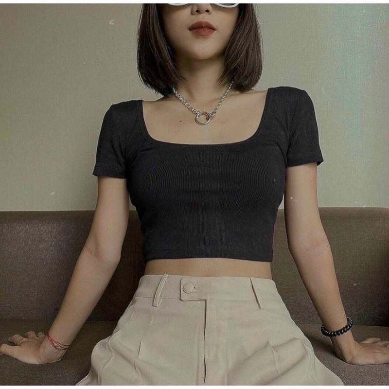 ÁO CROPTOP CỔ VUÔNG HỞ LƯNG CÓ DÂY NƠ XINH A59