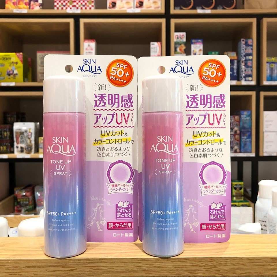 Xịt chống nắng Rohto Skin Aqua Tone Up UV Spray SPF50+ Nhật Bản