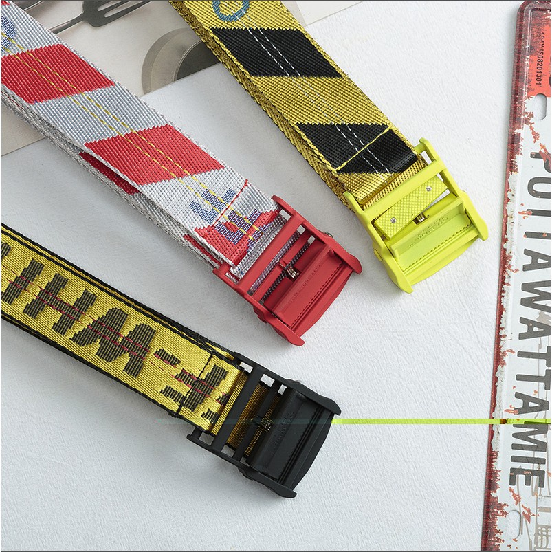 Long-term spot off ow yellow belt17ss white industrial style canvas thêu belt tide