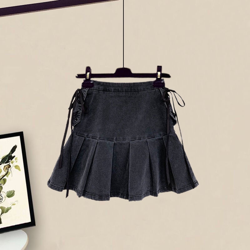 Jiashucheng Set Áo Thun Cổ Chữ u Và Chân Váy Jeans Thời Trang Nữ Tính