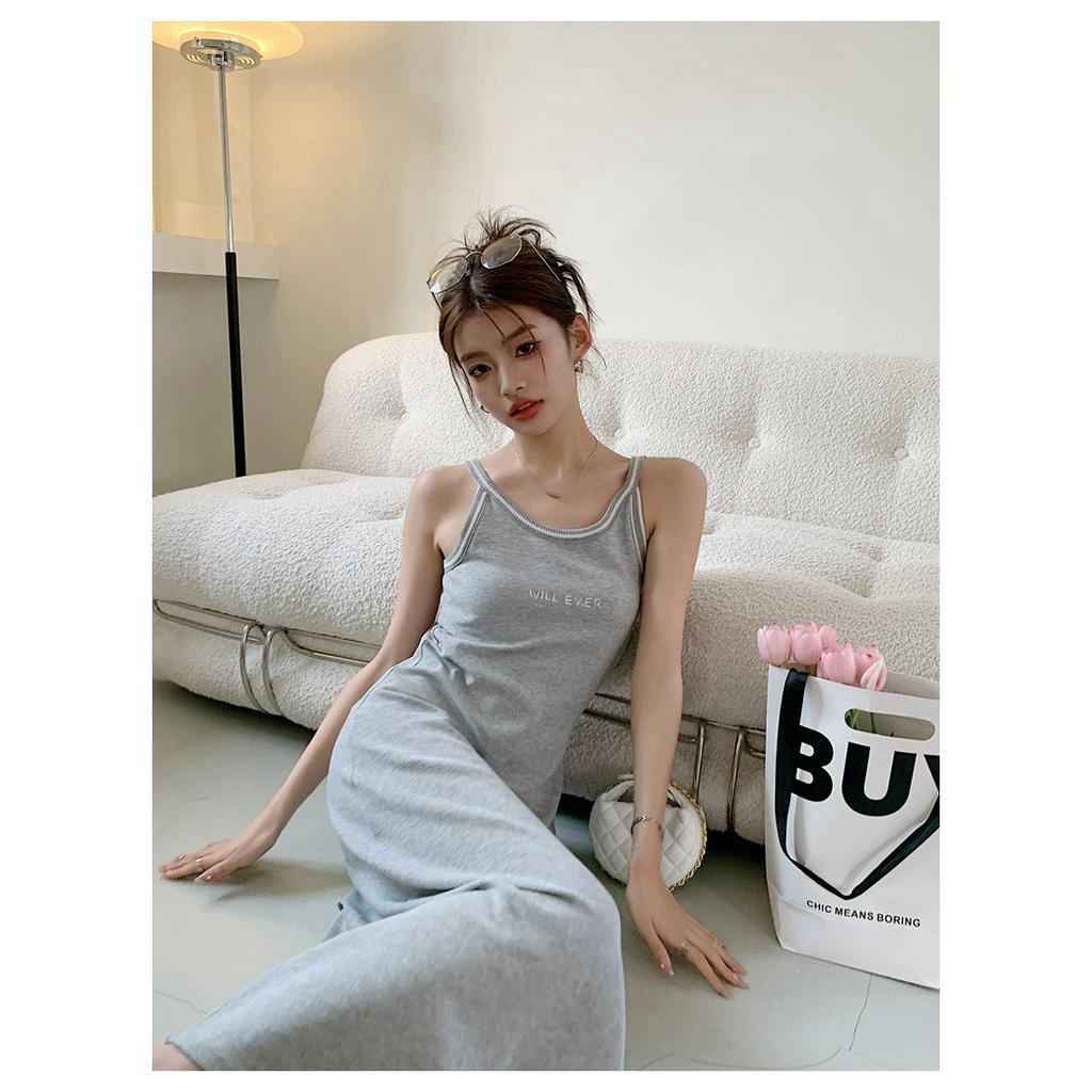Đầm Hai Dây In Chữ Đơn Giản Thời Trang Mùa Hè 62834