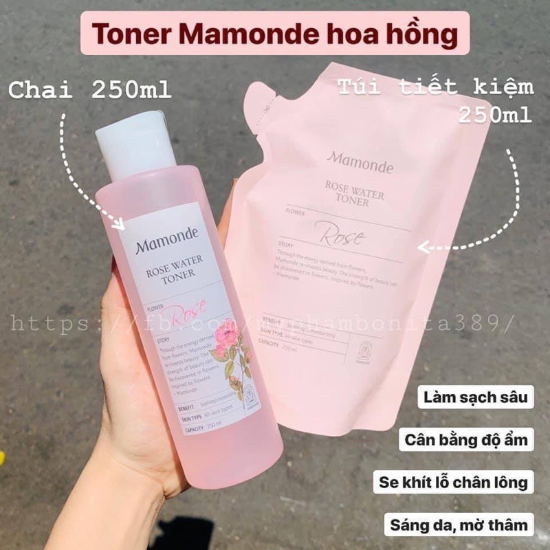 lSet Mamonde Rose Water Toner [Chai 250ml + Túi 250ml] - Nga Bich