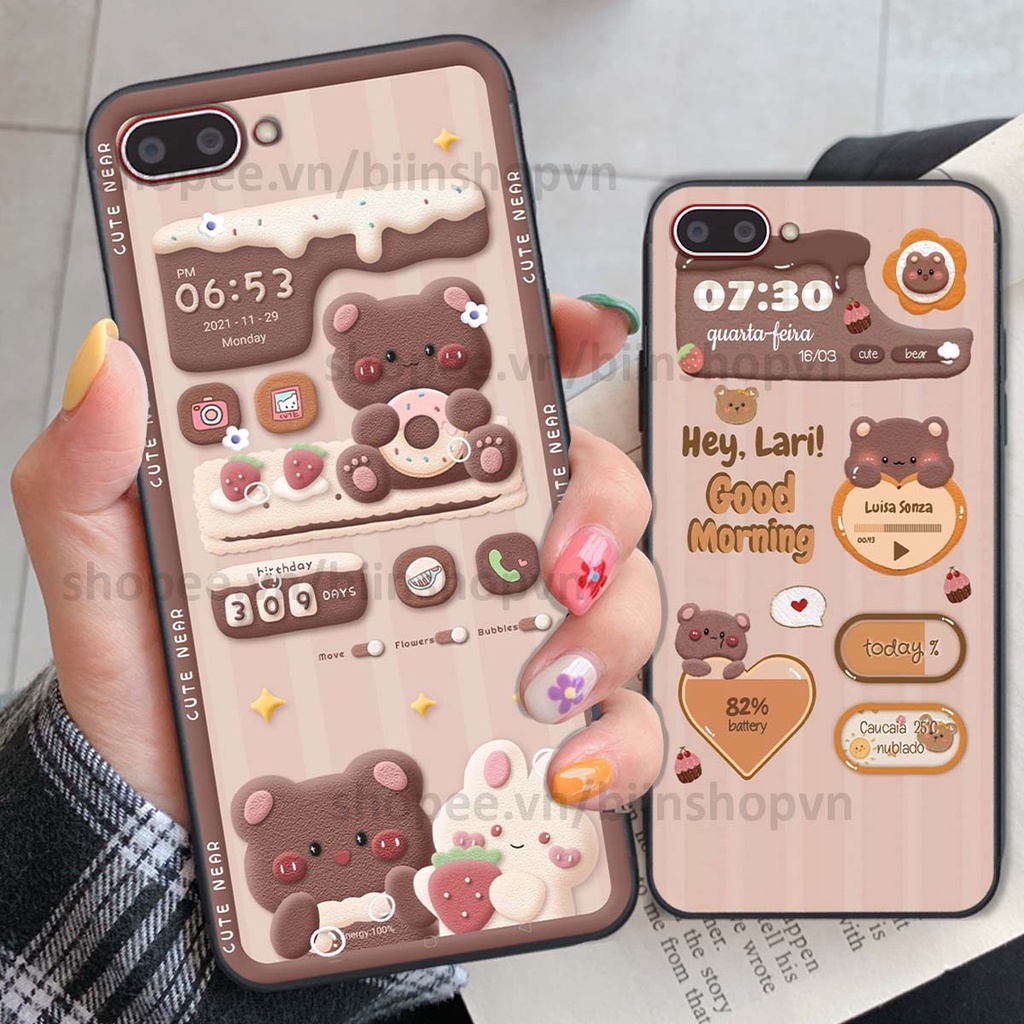 Ốp Oppo A3s / A1k in 3D icon gấu nổi siêu xinh, siêu đáng yêu, cá tính phong cách