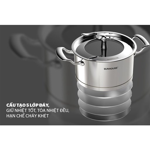 Nồi inox 304 5 đáy SUNHOUSE SHG2520MSA - size 20cm