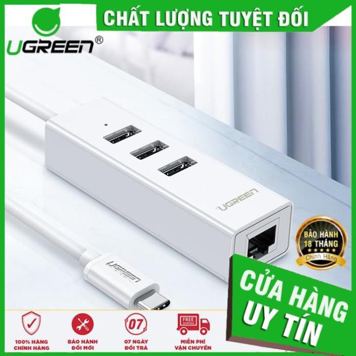 ✔HÀNG CHÍNH HÃNG ✔ Cáp chuyển đổi USB type C sang Ethernet RJ45 + Hub 3 cổng USB 2.0 dài 30cm UGREEN 20792