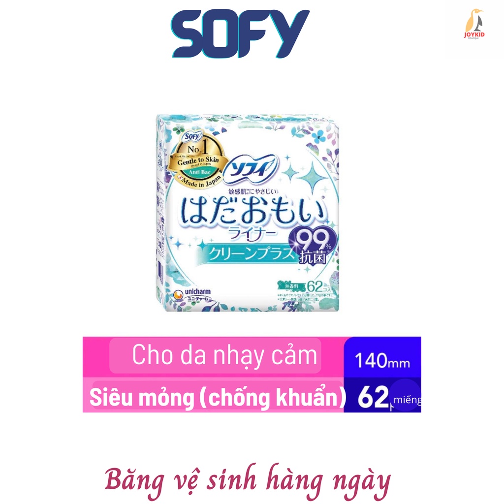 Băng vệ sinh Sofy Hadaomoi Pantyliner Anti-Bacterial hàng ngày 62 miếng