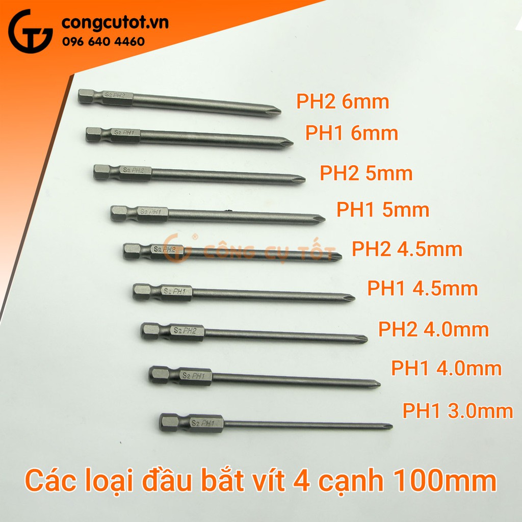 Đầu bắt vít 4 cạnh PH1 chuôi lục