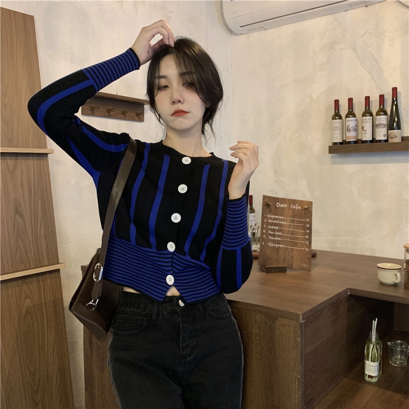 Áo Cardigan Dệt Kim Cổ Tròn Tay Phồng Dáng Ngắn Phong Cách Hàn Quốc Thời Trang Thu Đông Dành Cho Nữ 17882