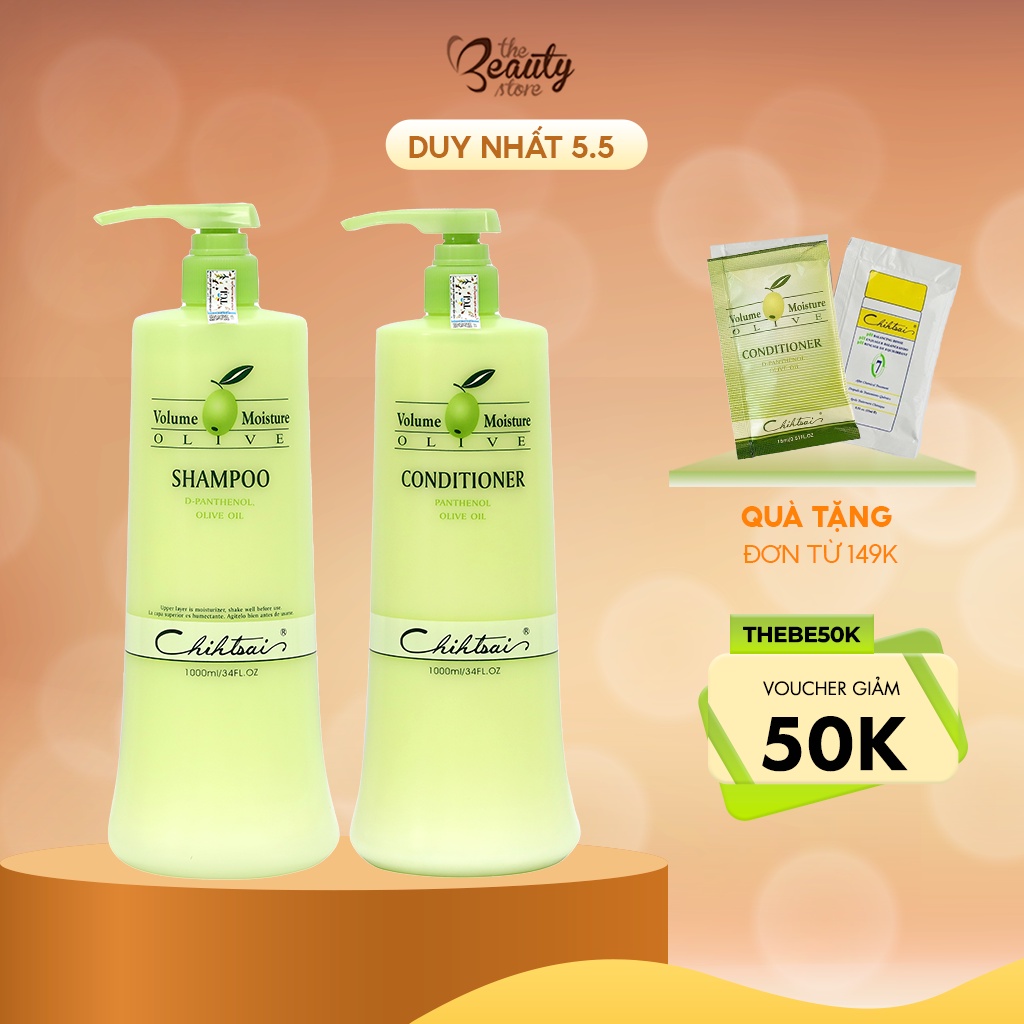 Dầu Gội Xả Dưỡng Mềm Tóc Chihtsai Cấp Ẩm Cho Tóc, Chiết Xuất Từ Tinh Dầu Olive Volume Moisture Olive 500ml-1000ml FO_01L