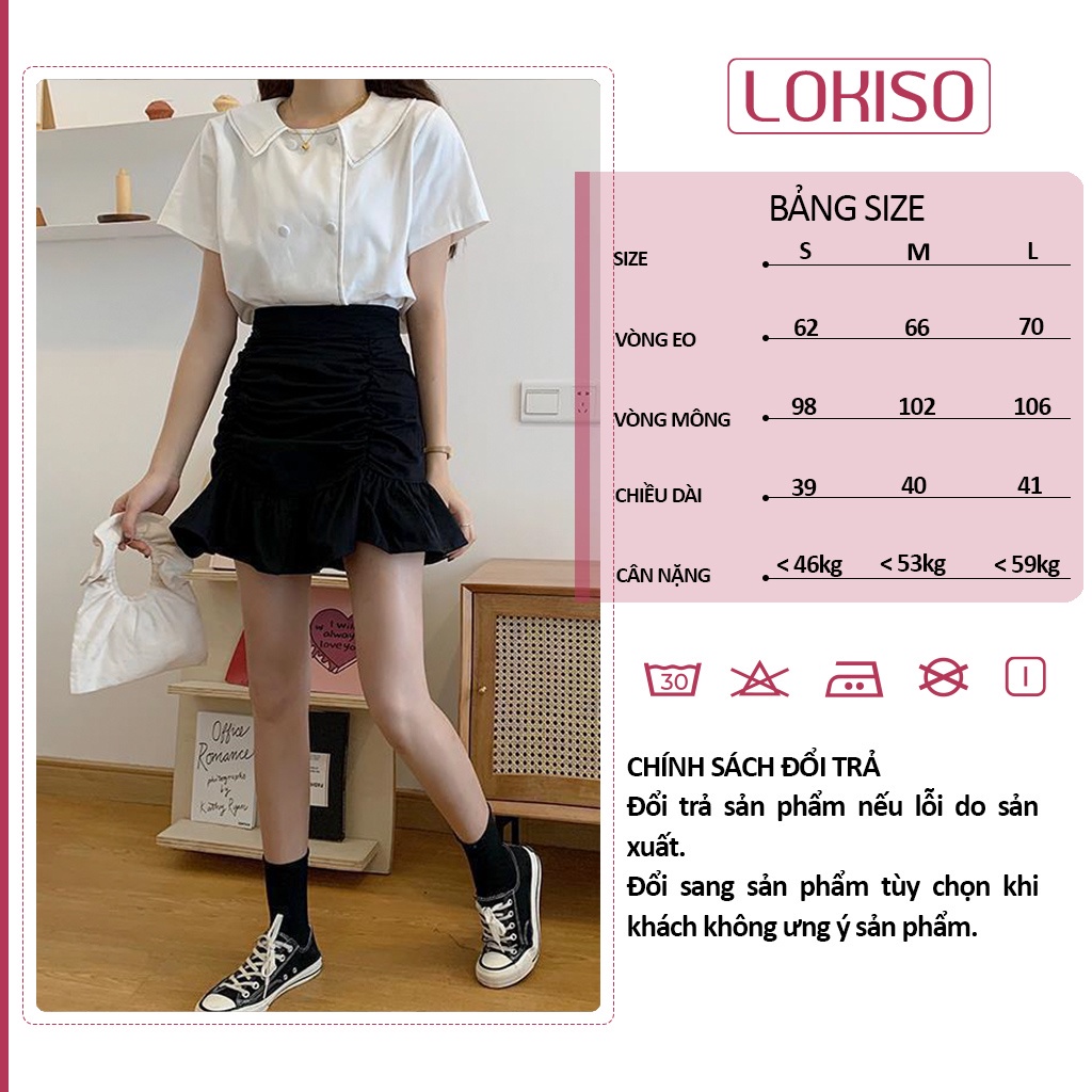 Chân váy công sở chữ a xếp ly ngắn lưng cao LOKISO CV15