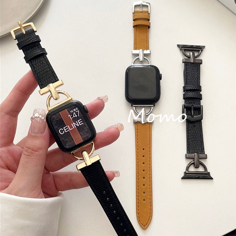 Dây Đeo Bằng Da Khóa Kim Loại Cho Đồng Hồ Thông Minh Smart Watch Series 7 6 SE 5 4 3 2 1 41mm 45mm 40mm 44mm 42mm 38mm