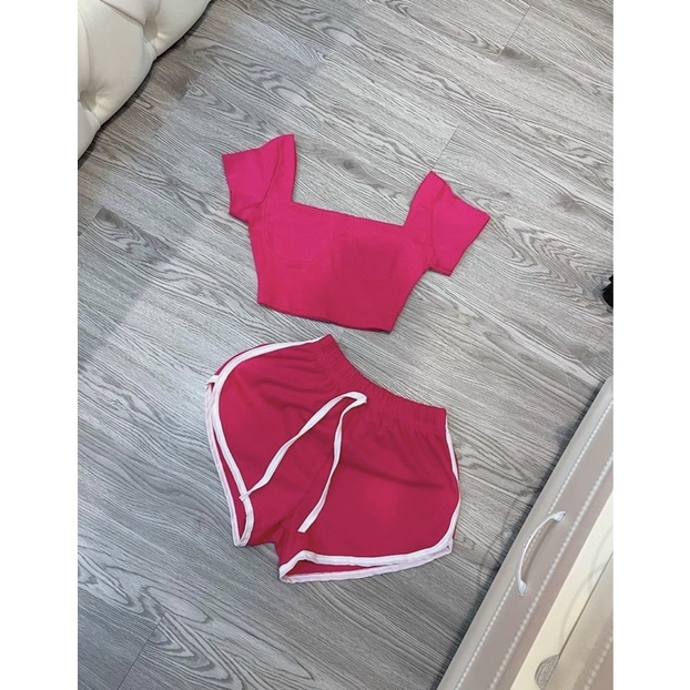 Set áo croptop cổ U tay con quần thể thao nữ - freesize dưới 51kg- Carotshop